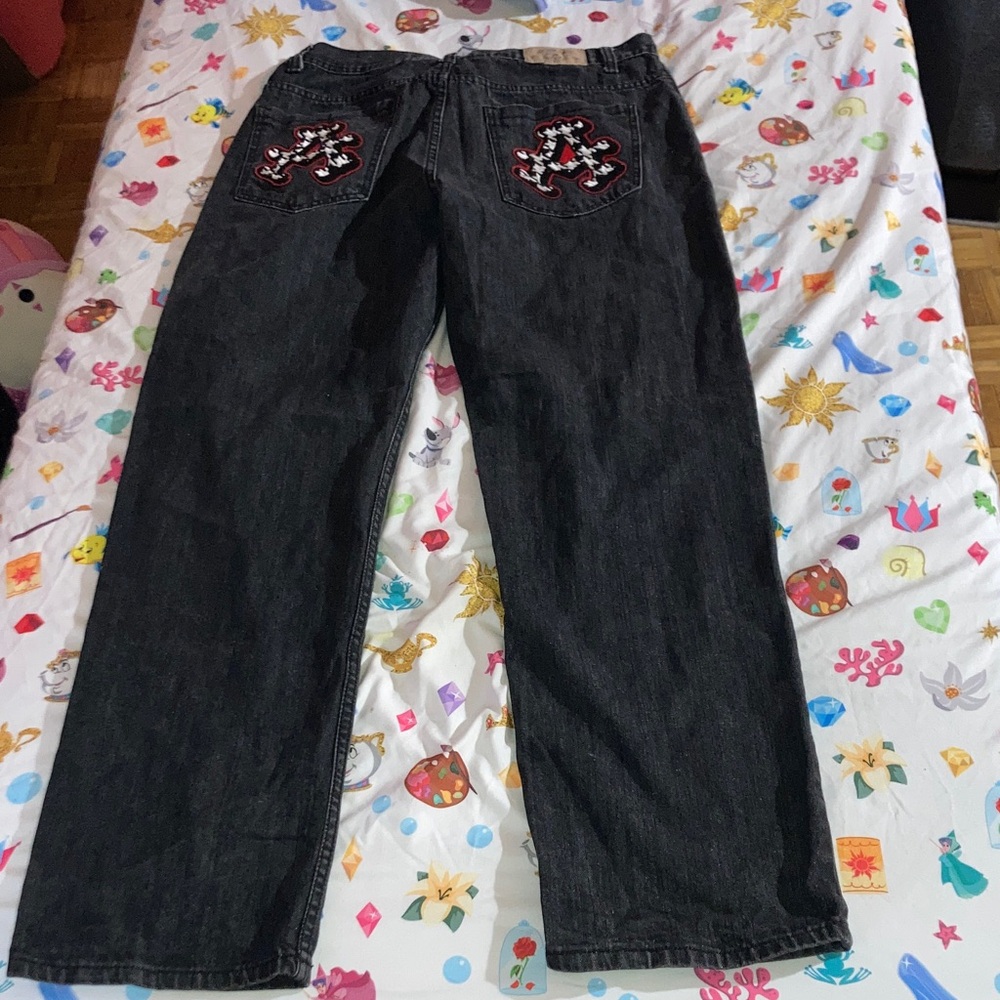 Vintage 90’s Akademiks Black Denim with Brown Leather Patch